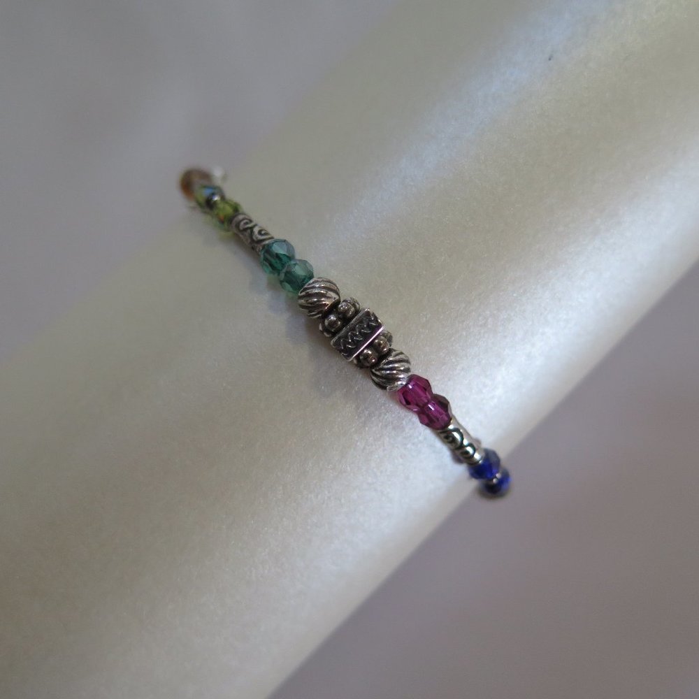 Silvertone Bead and Crystals Bracelet